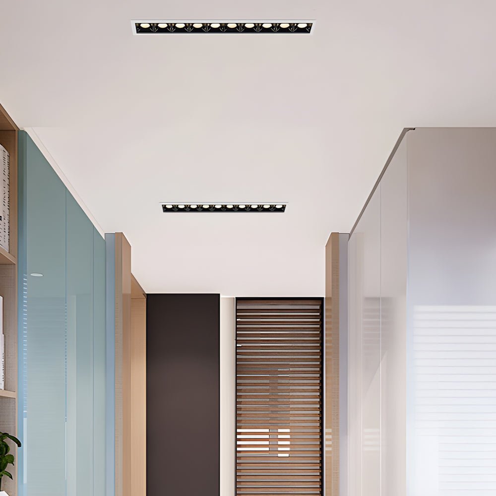 Linear Recessed Ceiling Downlight — Slim-Frame Matte Black or White, 1/2/5/10/15-Light, Anti-Glare LED
