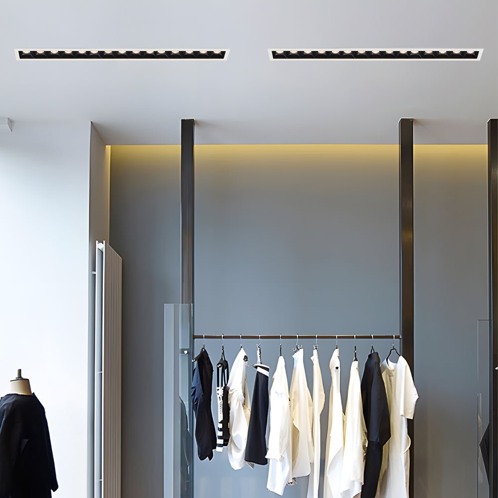 Linear Recessed Ceiling Downlight — Slim-Frame Matte Black or White, 1/2/5/10/15-Light, Anti-Glare LED