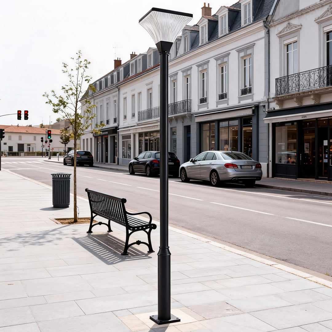 Modern Square Striped Outdoor Street Light — Die-Cast Aluminum, Solar / Hardwired, IP65, Remote Control, Dual Color Temperature