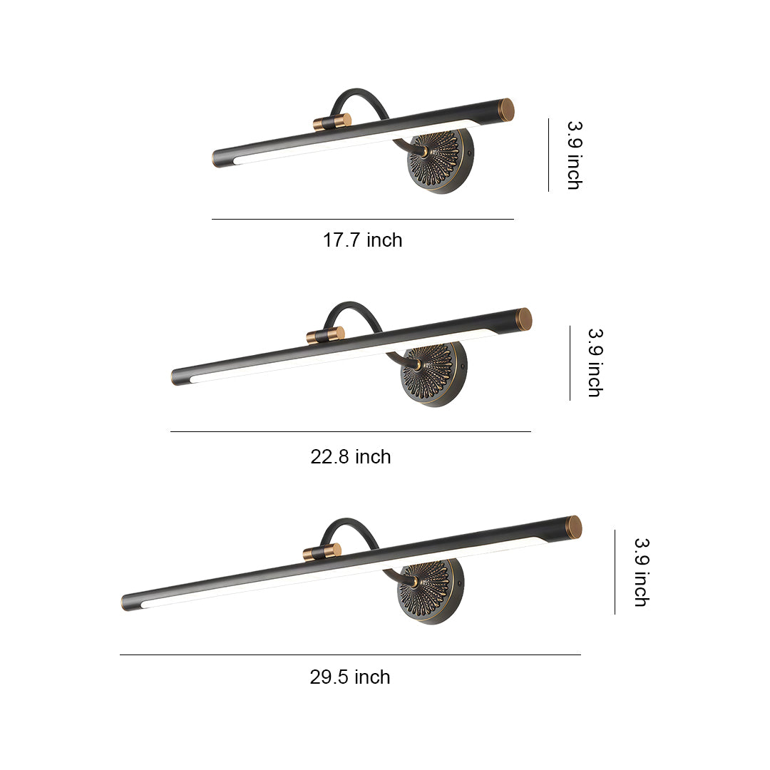 Retro Tube Vanity Light Bar — Full Copper, White Acrylic, LED 4000K, 240° Adjustable, 9W–16W, 17.7"–29.5"
