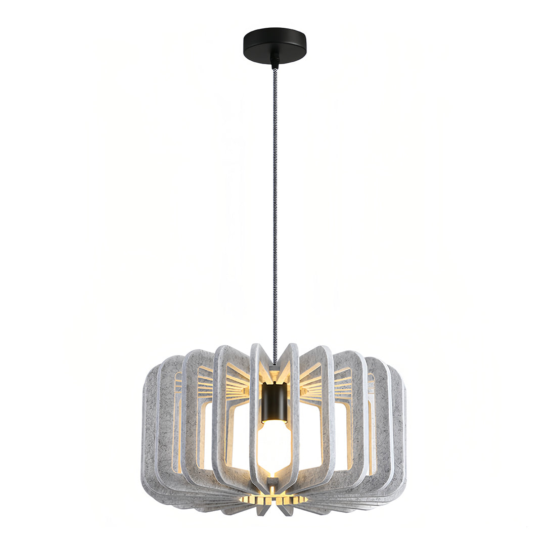 Acoustic Felt Drum Pendant Light — PET Felt and Iron, 15.75" Wide, Adjustable 2m Chain, Sound-Absorbing