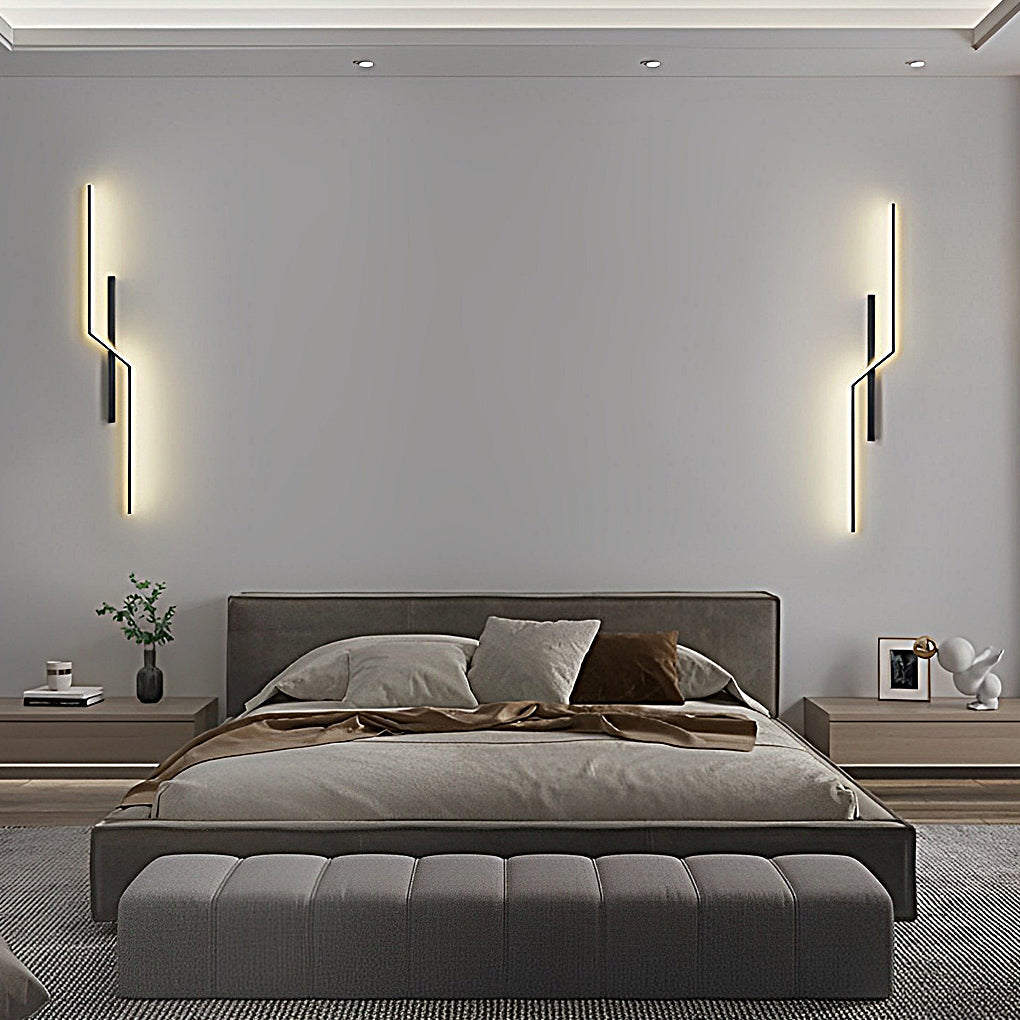 Linear Wall Sconce — Iron, Aluminum & Silicone, LED 3000K, 24"–47" Four Lengths, Black or Black Gold