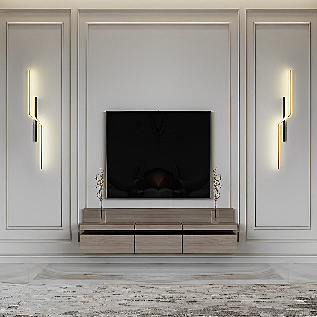 Linear Wall Sconce — Iron, Aluminum & Silicone, LED 3000K, 24"–47" Four Lengths, Black or Black Gold