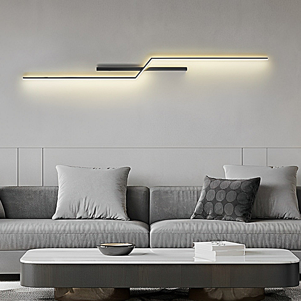 Linear Wall Sconce — Iron, Aluminum & Silicone, LED 3000K, 24"–47" Four Lengths, Black or Black Gold