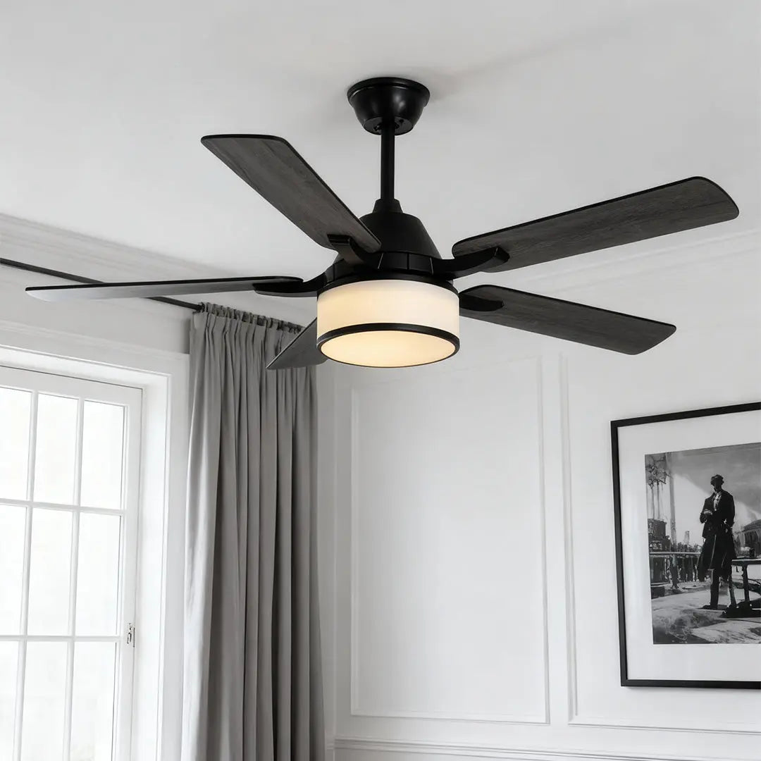 European Retro Ceiling Fan Lamp with Fabric Shade and Lights Luxe