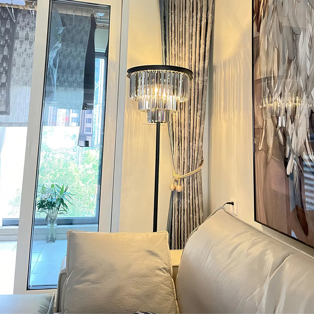 Luxury Standing Crystal Floor Lamp - American Glamorous Decorative Light Luxe