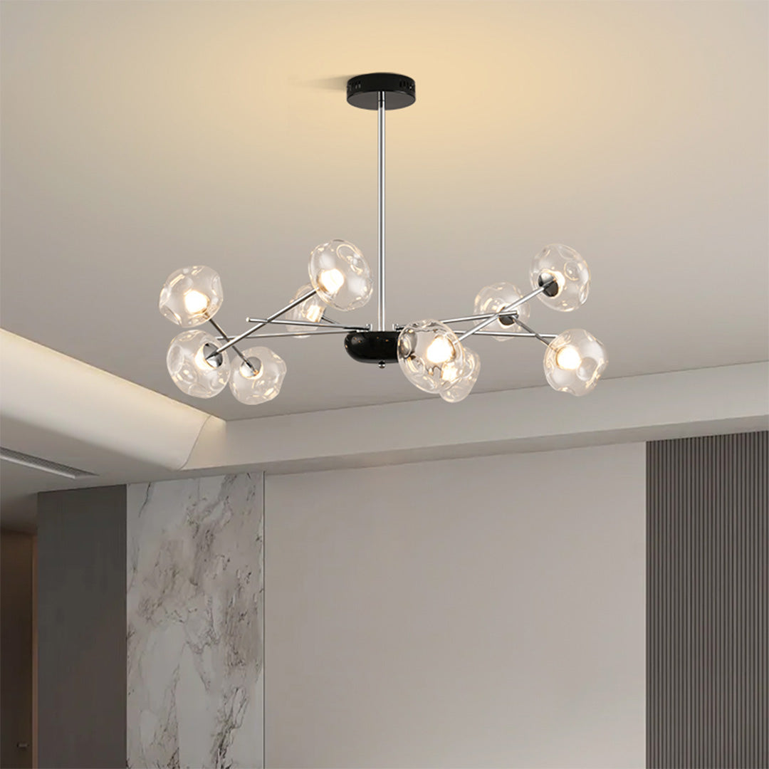 Magic Bean LED Chandelier — Iron with Pleated Glass Shades, Tri-Color Dimmable, RA≥97, 6-, 8-, or 10-Light