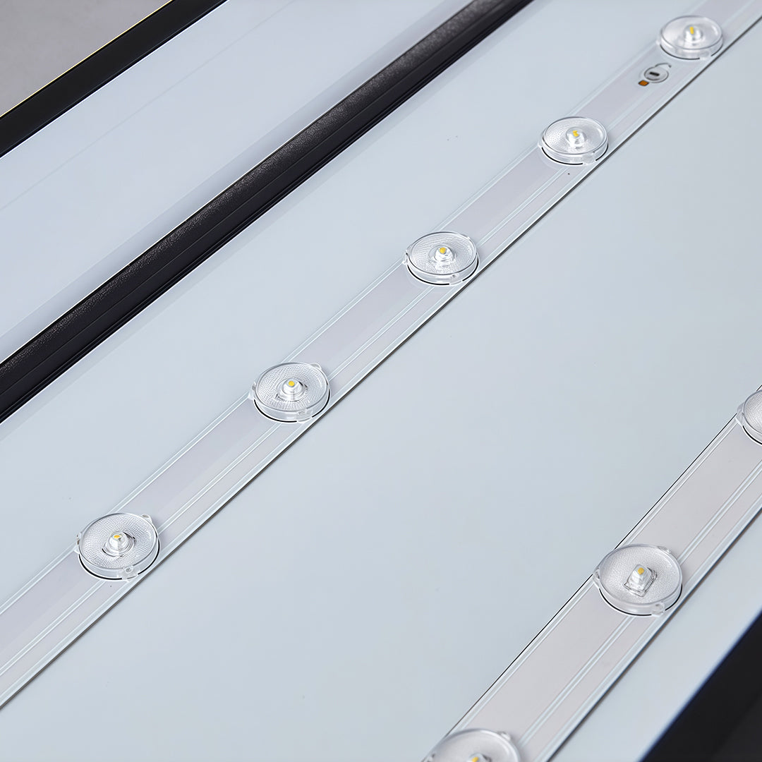 Modern Linear Rectangular Chandelier — Black Aluminum, White Acrylic, Integrated LED, Adjustable Chain