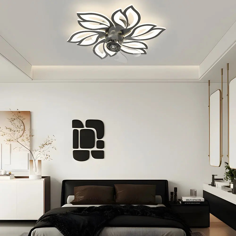 Modern Low Profile Ceiling Fan with Lights and 3-Step Dimming - Simple Flowers Design Luxe