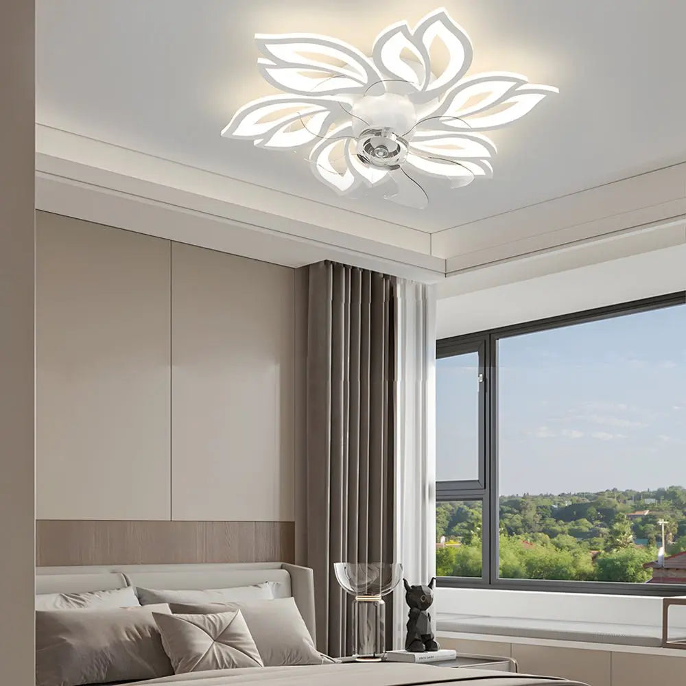 Modern Low Profile Ceiling Fan with Lights and 3-Step Dimming - Simple Flowers Design Luxe