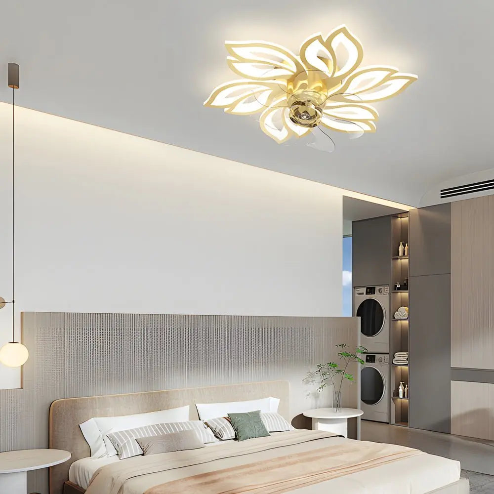 Modern Low Profile Ceiling Fan with Lights and 3-Step Dimming - Simple Flowers Design Luxe