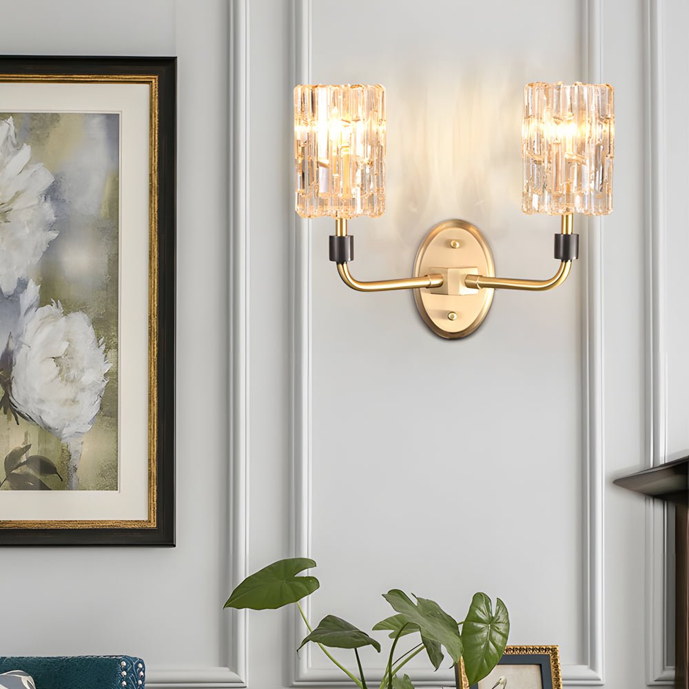 modern luxury 12 light sconce with copper arms and crystal accents