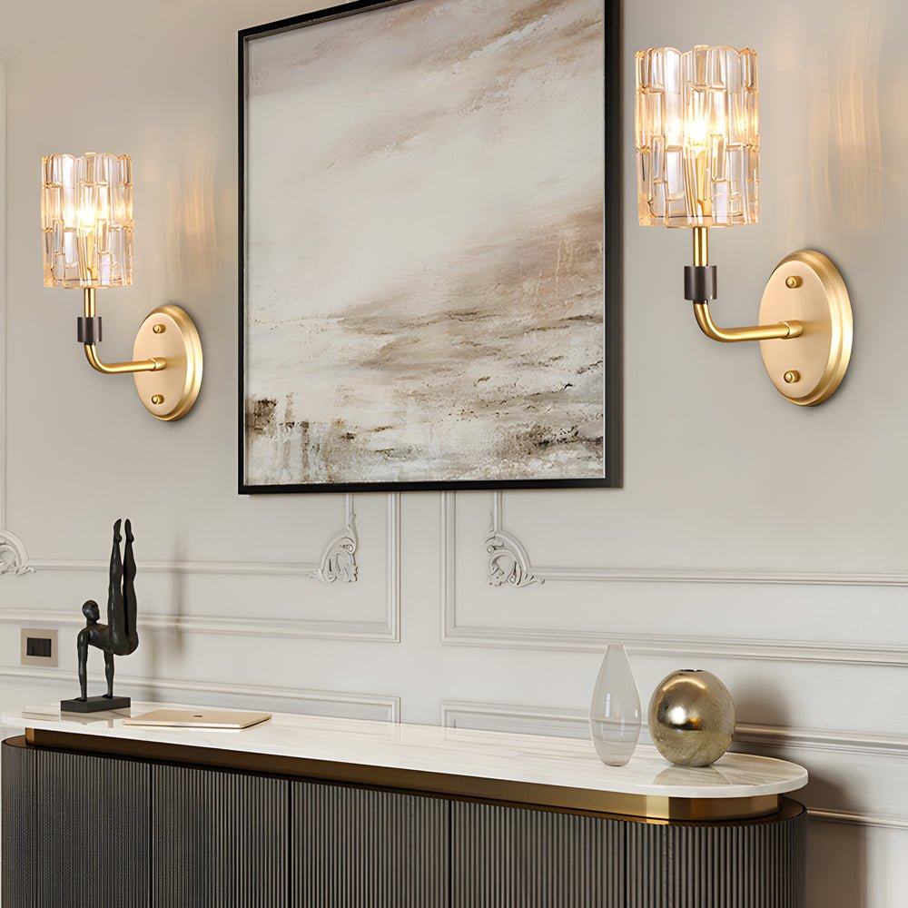 modern luxury 12 light sconce with copper arms and crystal accents
