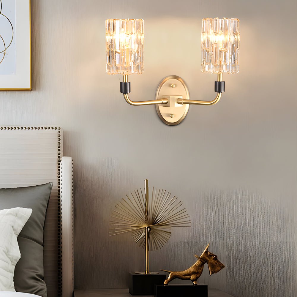 modern luxury 12 light sconce with copper arms and crystal accents