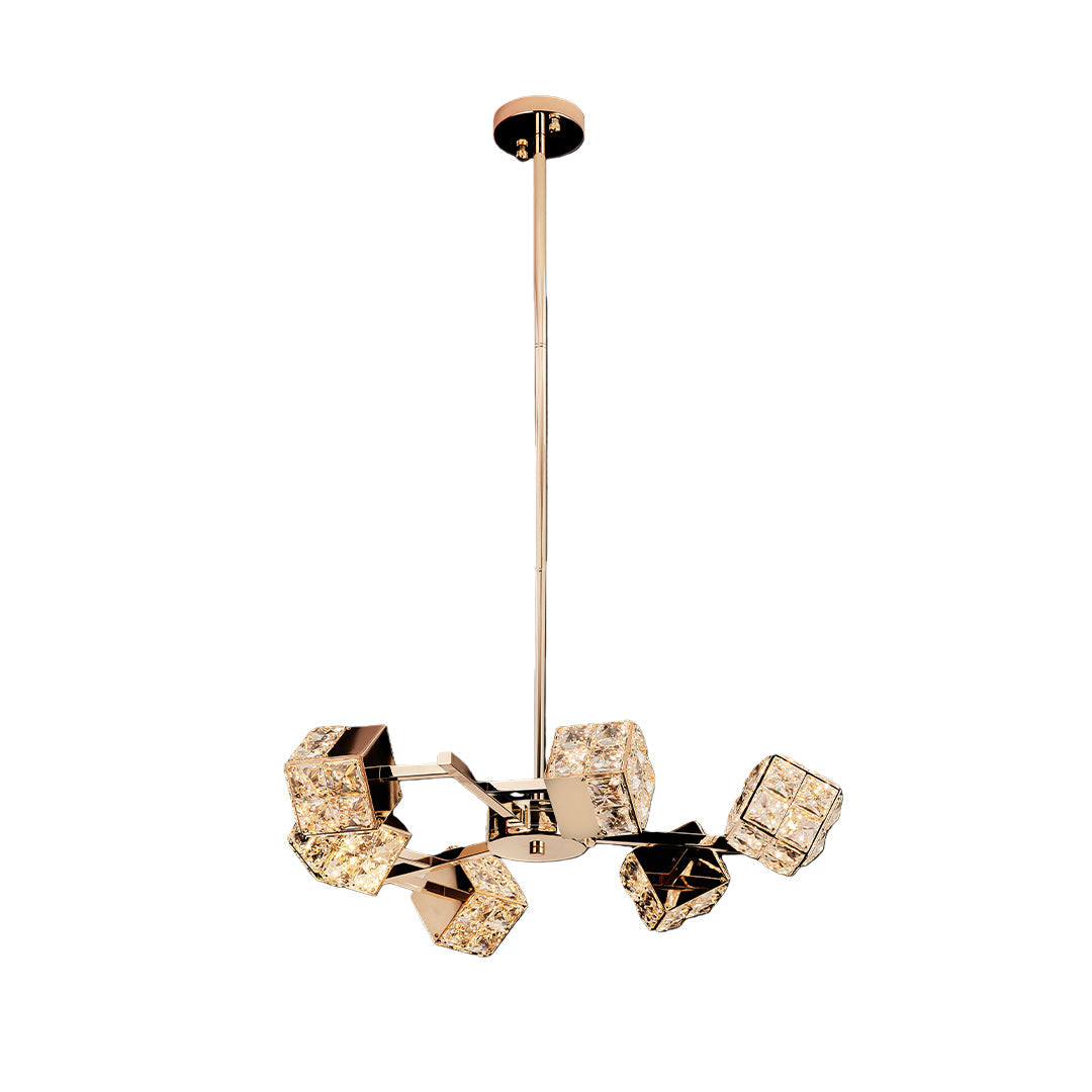 Cube Crystal Chandelier — Gold, LED, 3-Step Dimming, 6 to 15-Light Configurations
