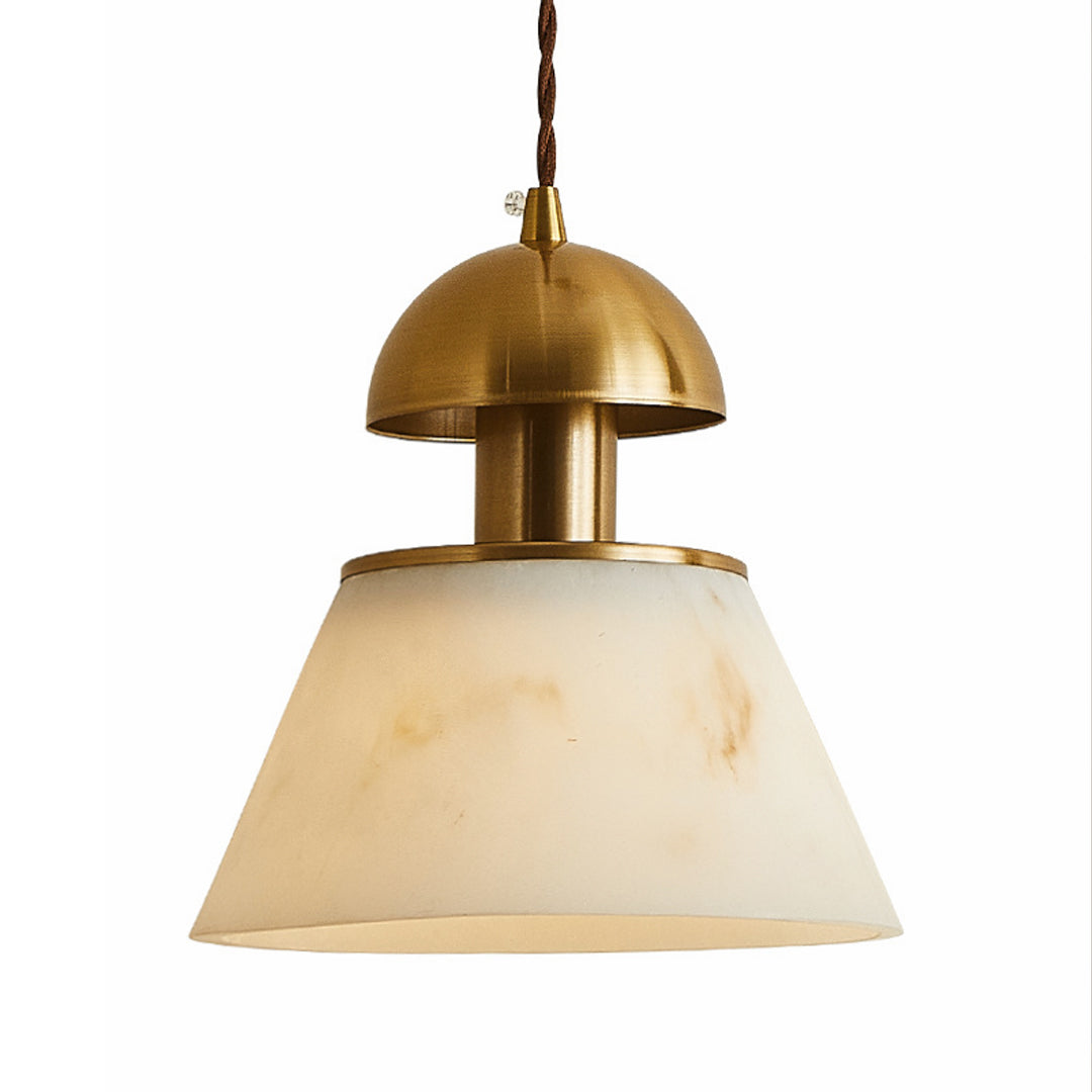 French Mid-Century Pendant Light — Faux Cloud Stone Shade, Gold Metal Frame, G9, Three-Step Dimming, 59" Adjustable Cord