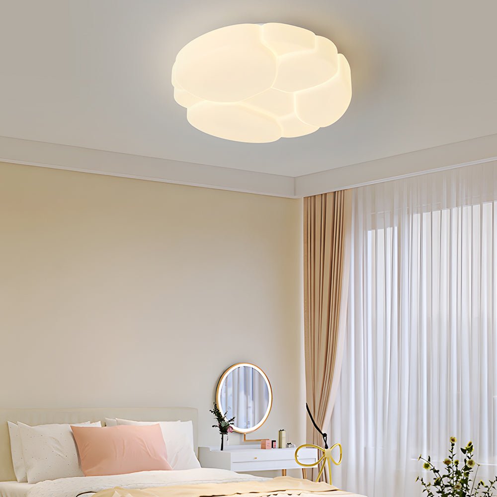 modern milky white ceiling light fixture with round cloud cracks and 3 step dimming
