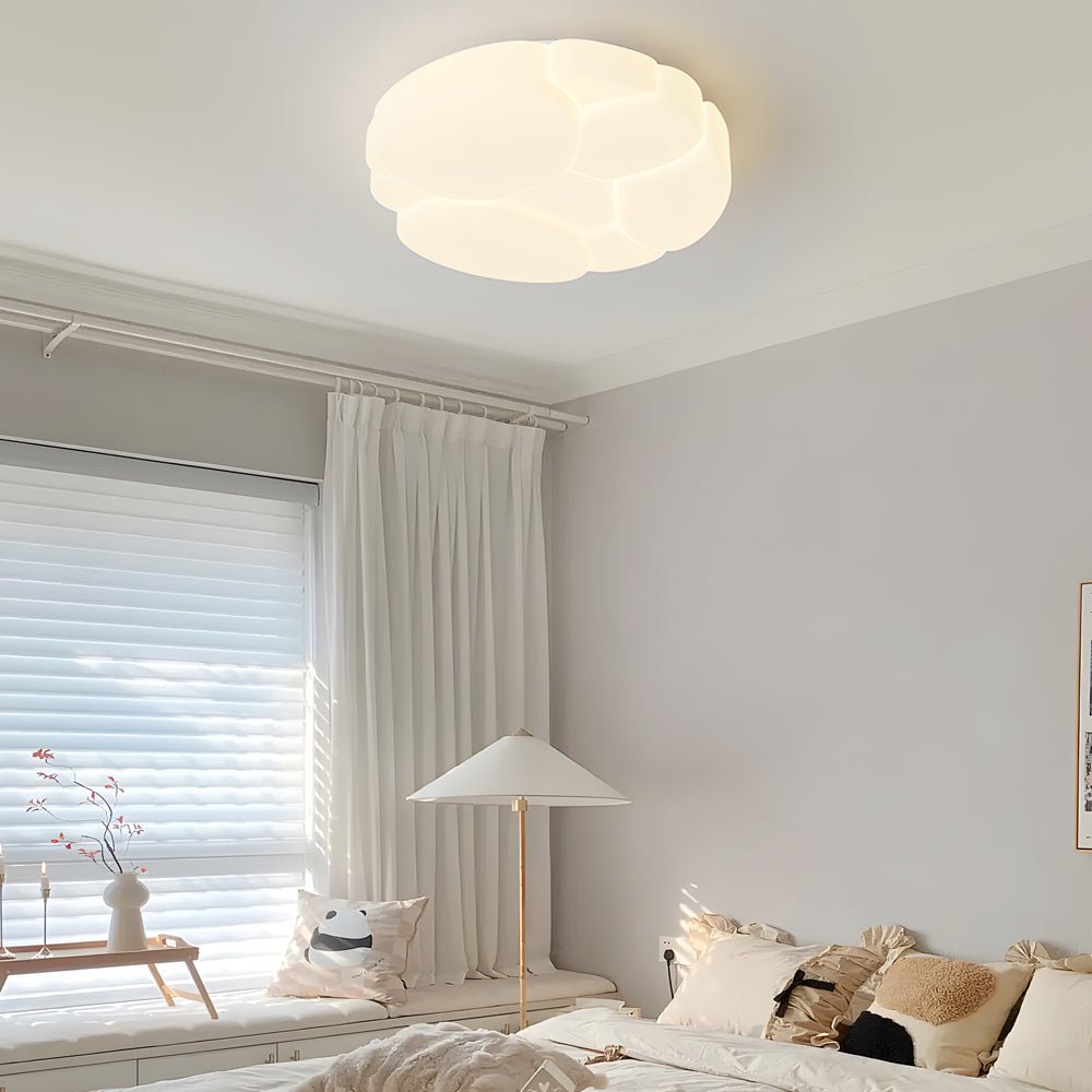 modern milky white ceiling light fixture with round cloud cracks and 3 step dimming