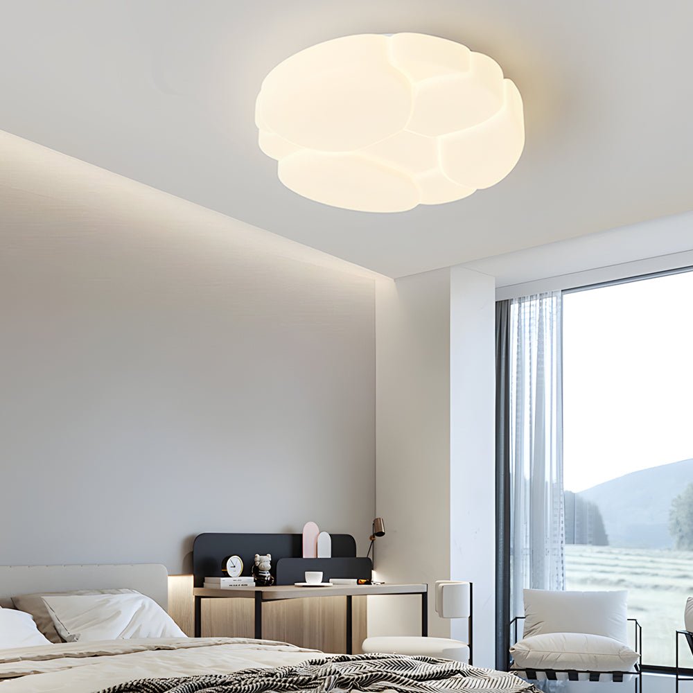 modern milky white ceiling light fixture with round cloud cracks and 3 step dimming