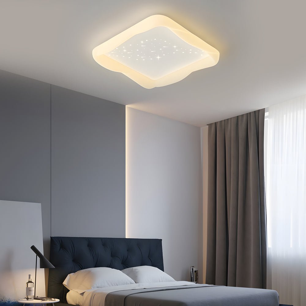 modern milky white ceiling lights with square novelty star design and 3 step dimming