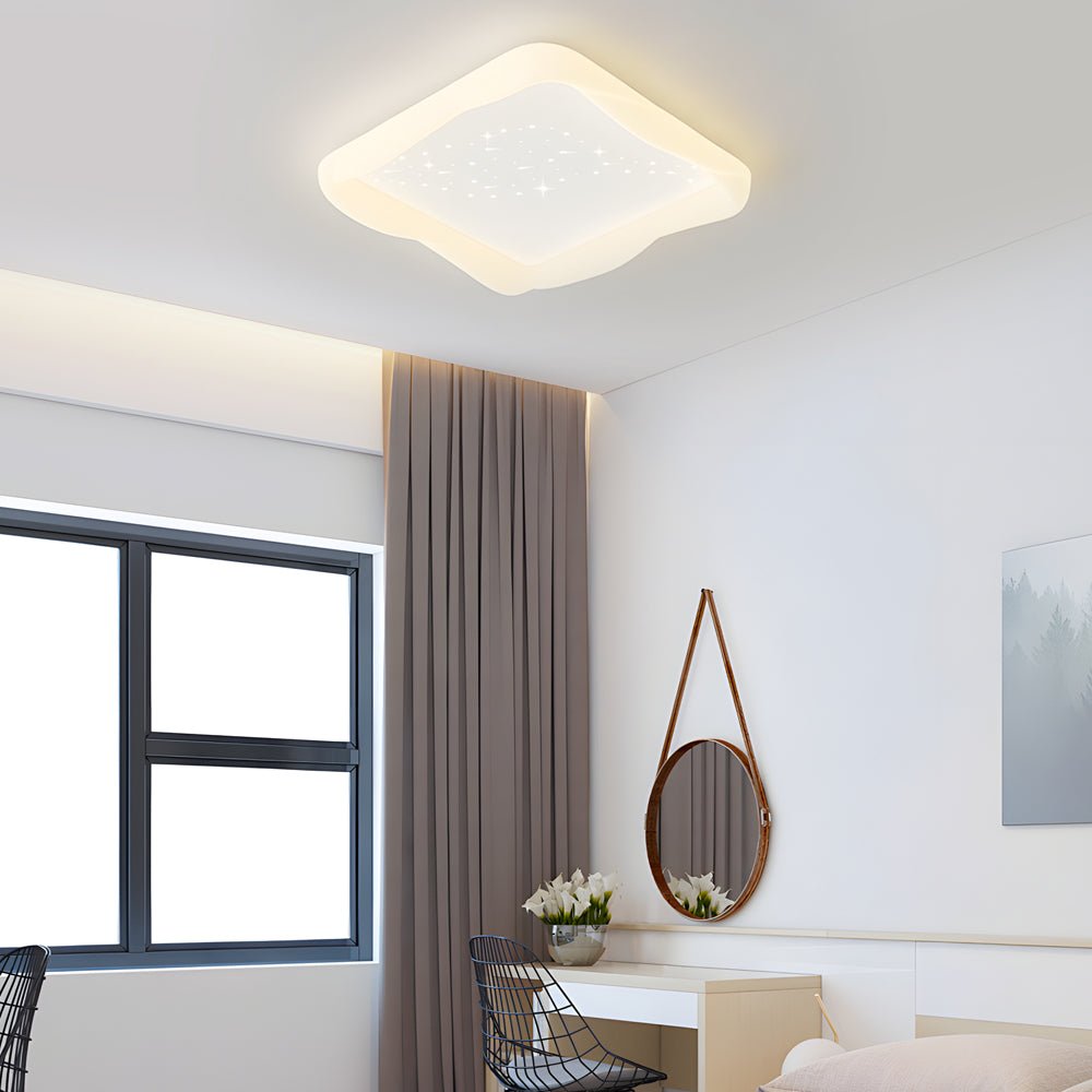 modern milky white ceiling lights with square novelty star design and 3 step dimming