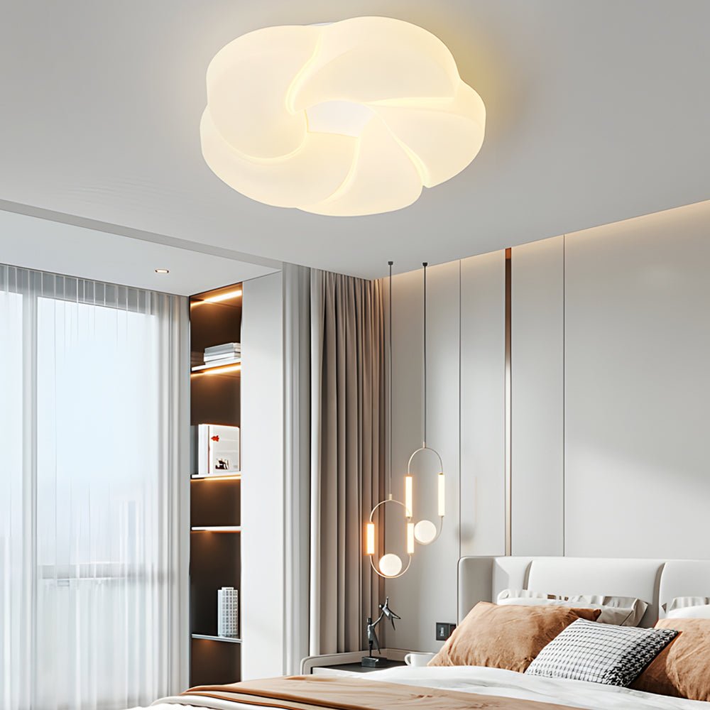 modern milky white led ceiling light fixture with cute flower design and three step dimming