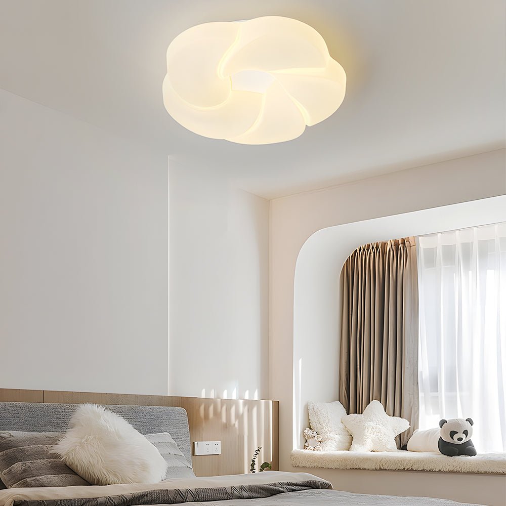 modern milky white led ceiling light fixture with cute flower design and three step dimming