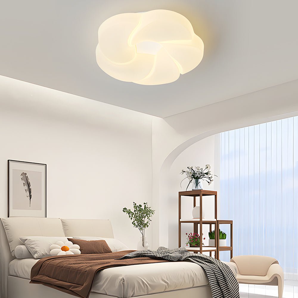 modern milky white led ceiling light fixture with cute flower design and three step dimming