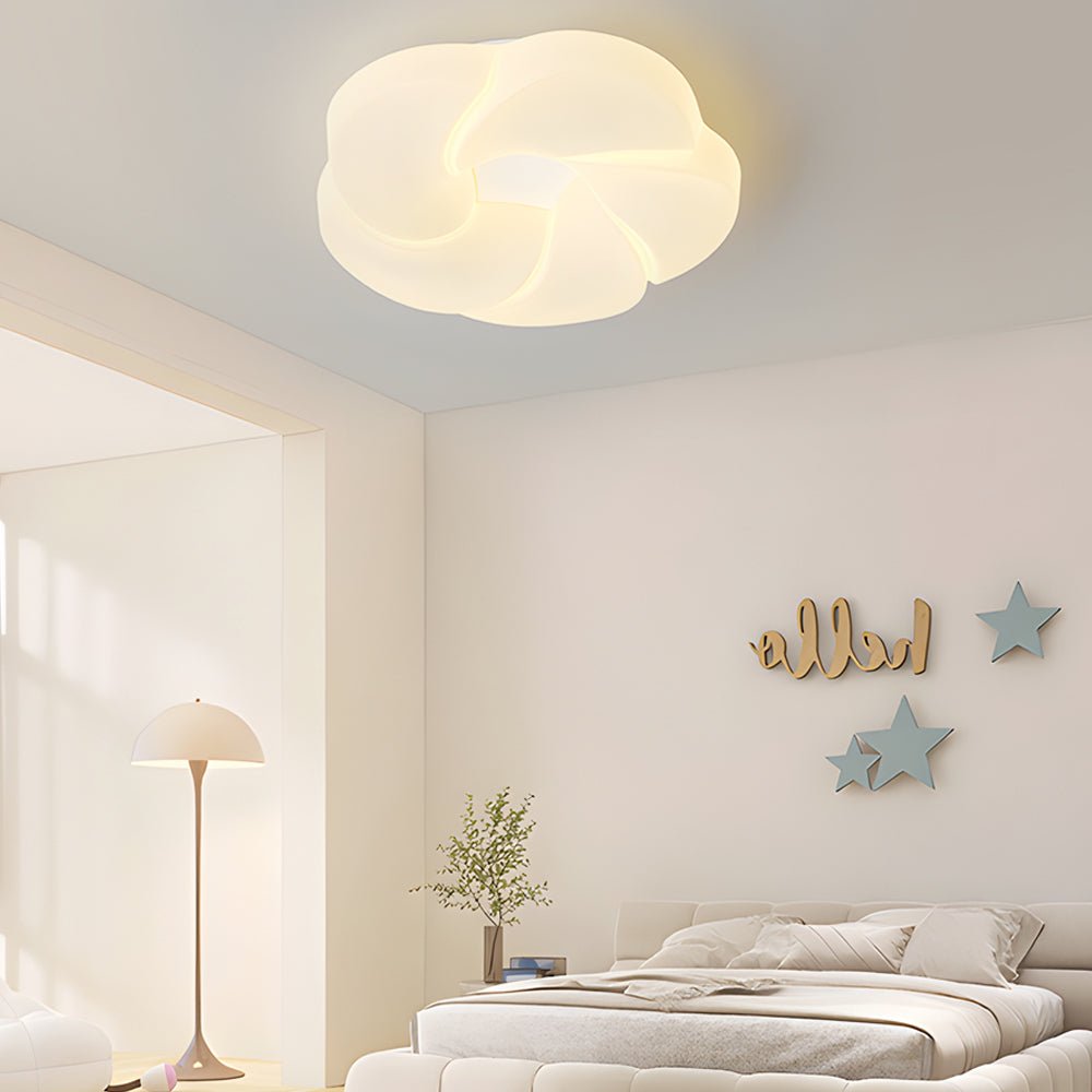 modern milky white led ceiling light fixture with cute flower design and three step dimming