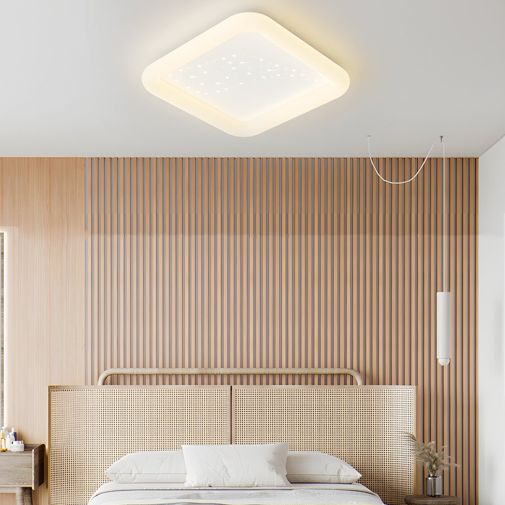 modern milky white led ceiling light fixture with square and round design and three step dimming