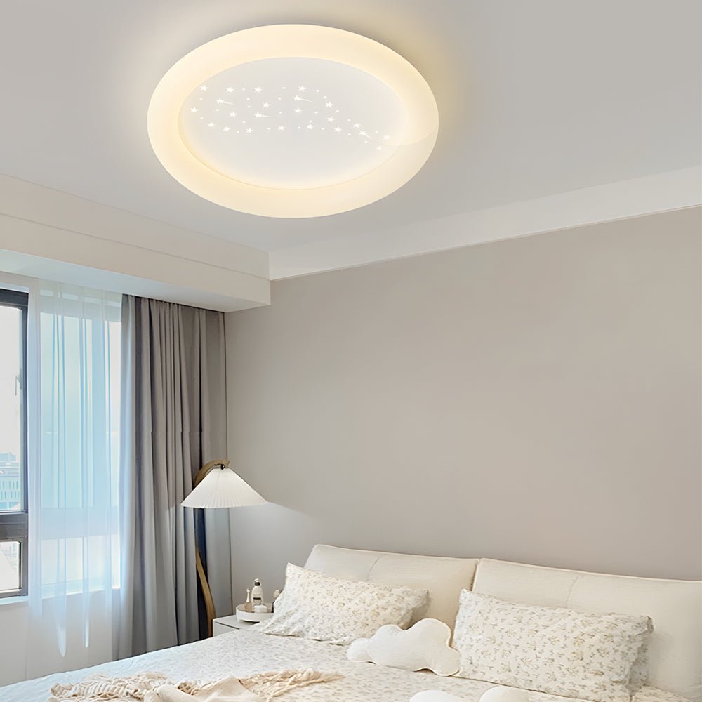 modern milky white led ceiling light fixture with square and round design and three step dimming