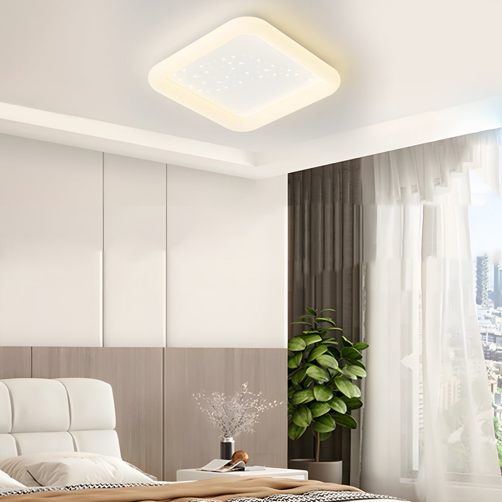 modern milky white led ceiling light fixture with square and round design and three step dimming