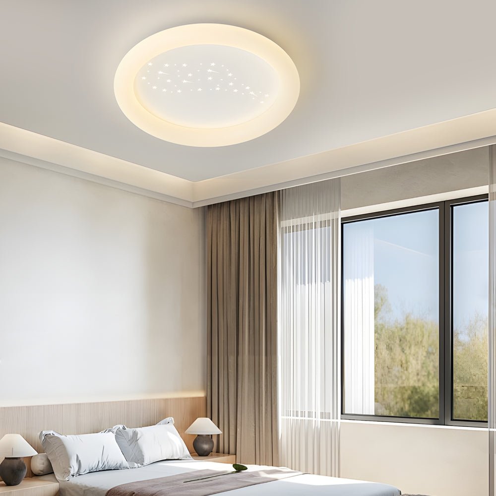 modern milky white led ceiling light fixture with square and round design and three step dimming