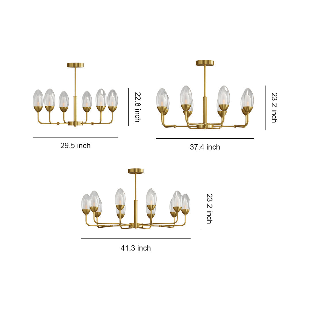 Modern Minimalist Copper Chandelier — Full-Copper Frame, Transparent Glass, G9, 6-, 8-, or 10-Light