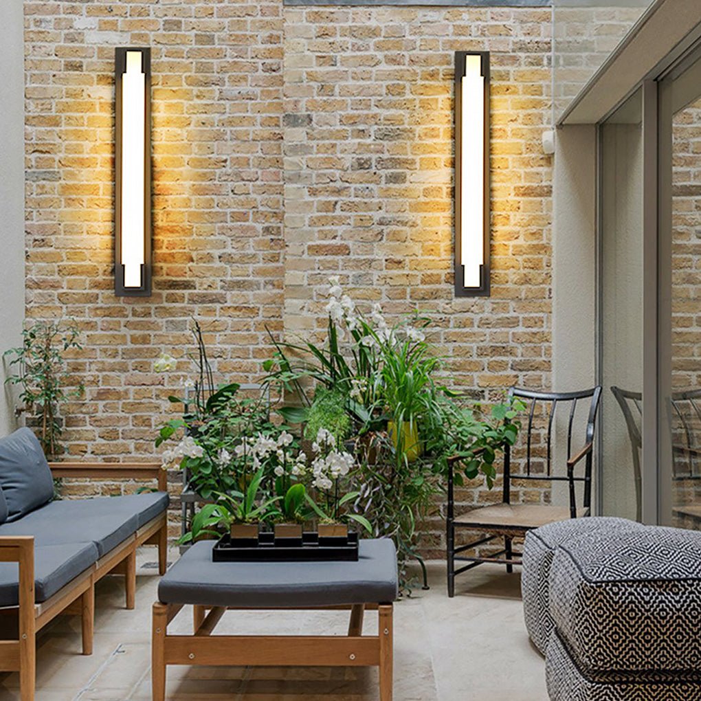 Retro Rectangular Outdoor Wall Sconce — Black Stainless Steel & Acrylic, LED, Waterproof