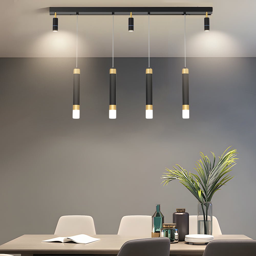 modern minimalist linear strip chandelier with 3 step dimming for dining spaces