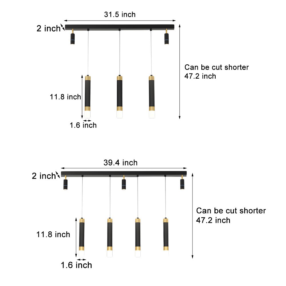 modern minimalist linear strip chandelier with 3 step dimming for dining spaces