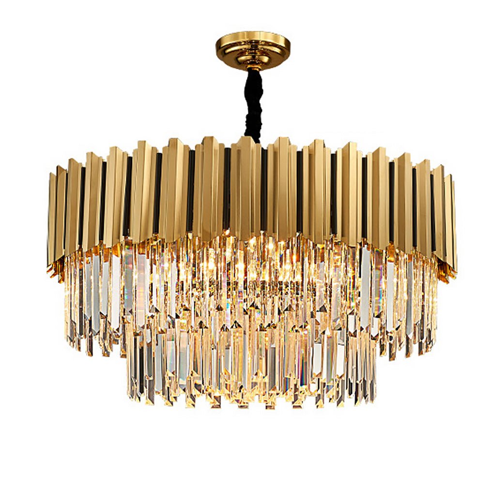 Minimalist Geometric Crystal Chandelier — Stainless Steel & Iron, E14 LED, Round or Rectangle, 31.5"–39.4"