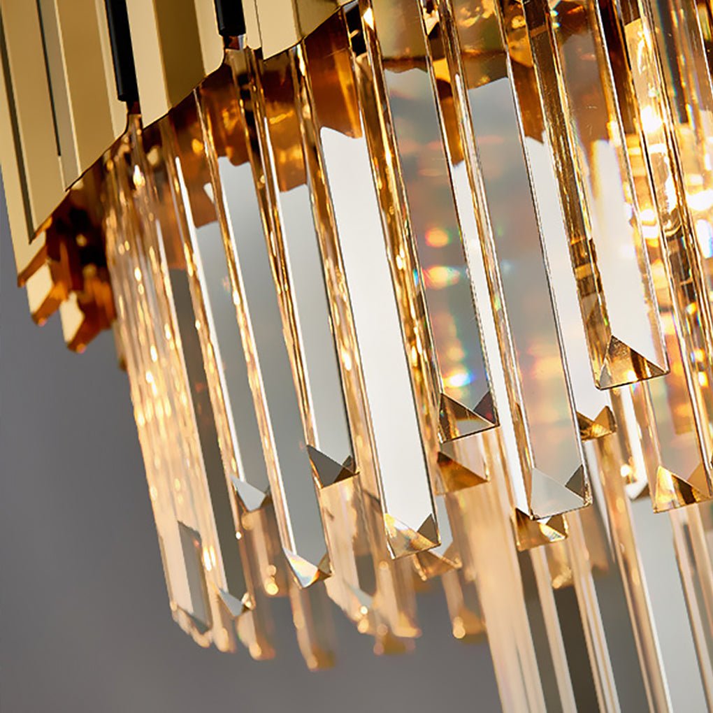 Minimalist Geometric Crystal Chandelier — Stainless Steel & Iron, E14 LED, Round or Rectangle, 31.5"–39.4"