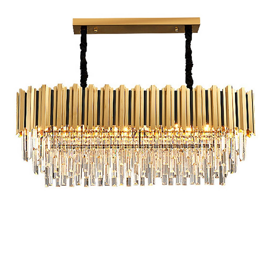 Minimalist Geometric Crystal Chandelier — Stainless Steel & Iron, E14 LED, Round or Rectangle, 31.5"–39.4"
