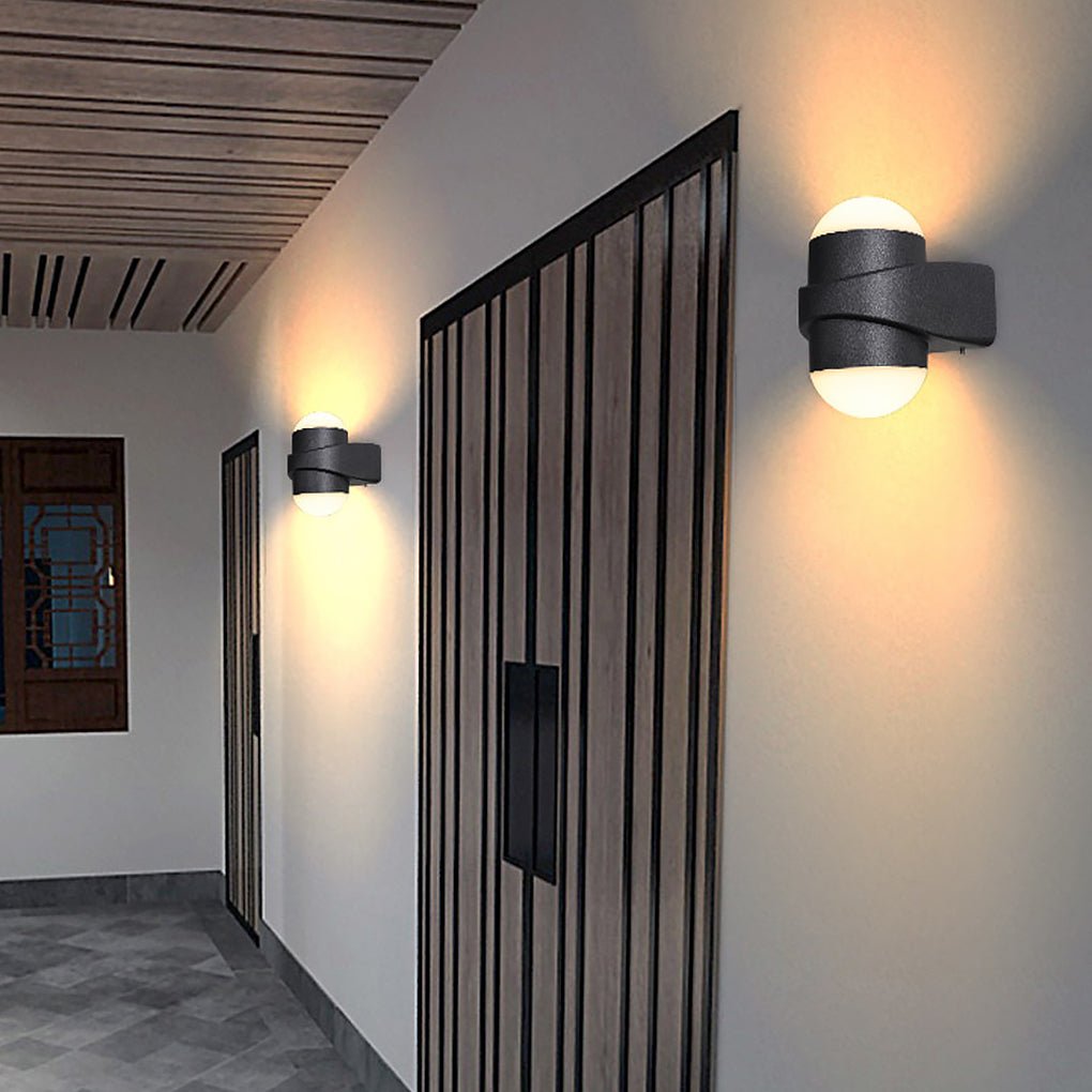 Modern Round Waterproof LED Up and Down Outdoor Wall Sconces in Black