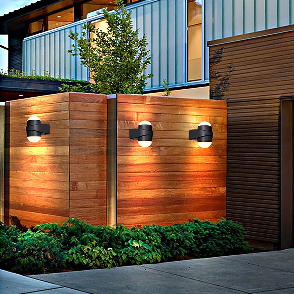 Modern Round Waterproof LED Up and Down Outdoor Wall Sconces in Black