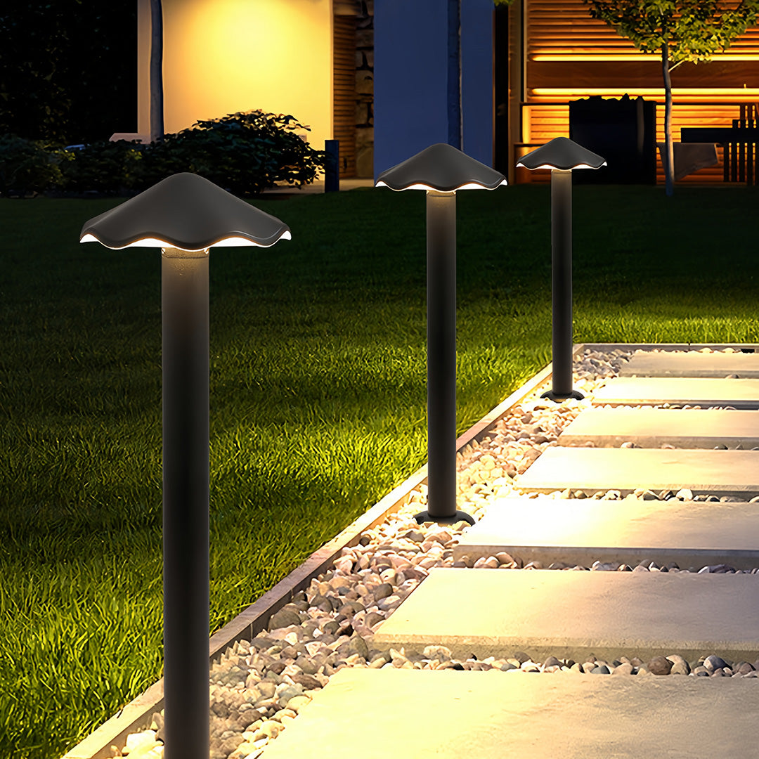 Industrial Umbrella Path Light — Black Die-Cast Aluminum, 12W LED, IP65 Weatherproof, Hardwired