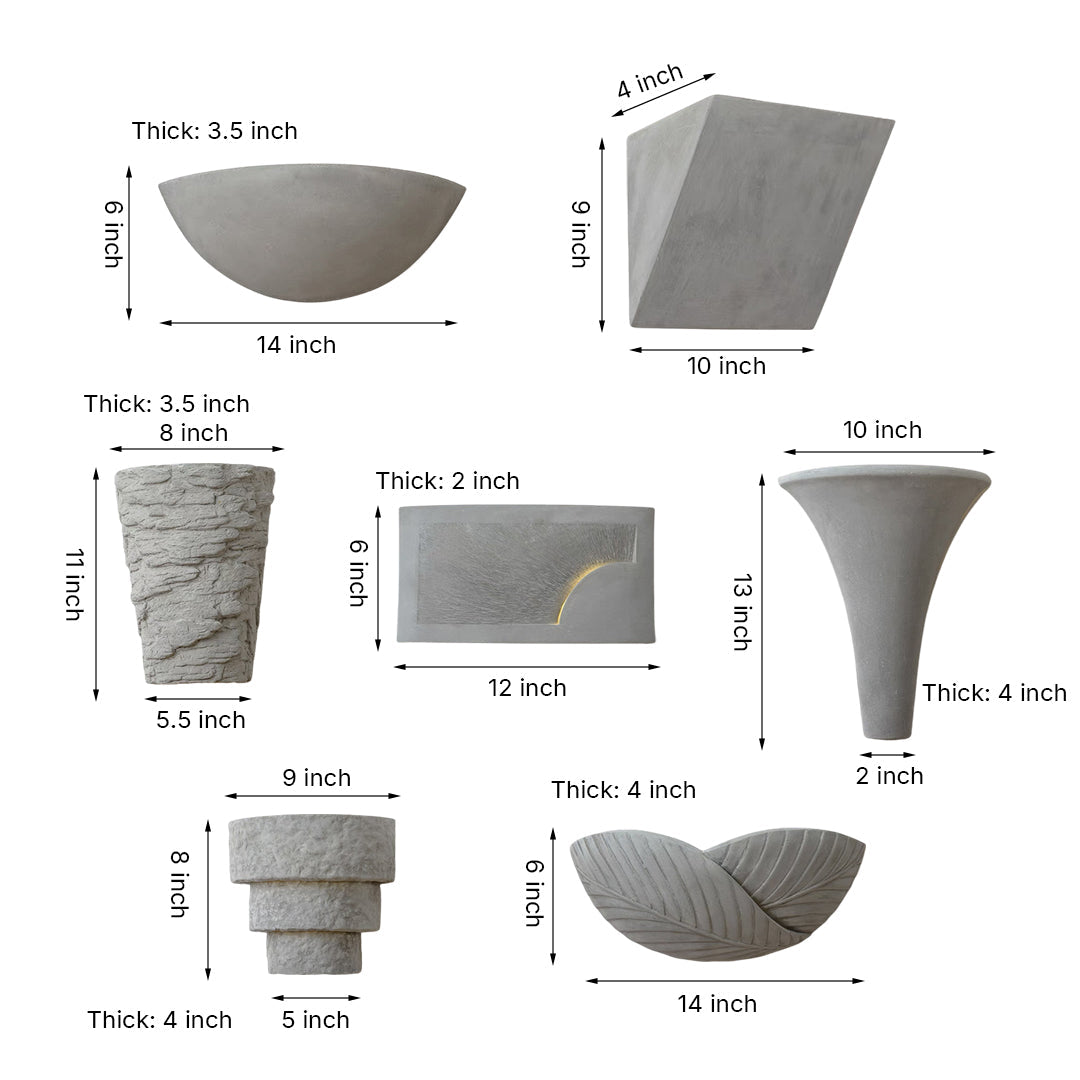 Minimalist Cement Wall Sconce — Up-Light, E14, 12W, 3-Step Dimming (3000K/4000K/6000K), Multiple Shapes