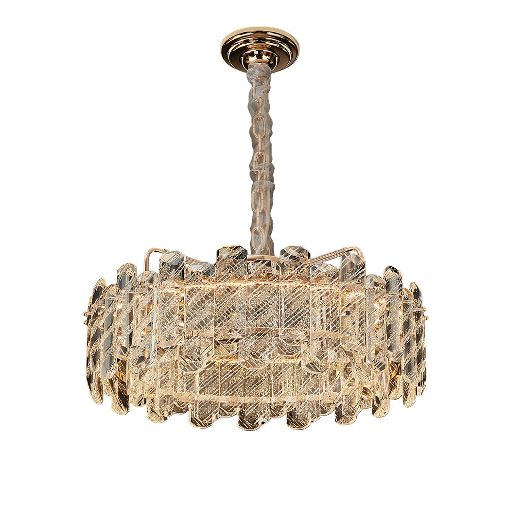 Crystal Chandelier — Champagne Gold Carbon Steel, LED, Dual-Color Dimming, Six Configurations, Adjustable 31.5" Cord