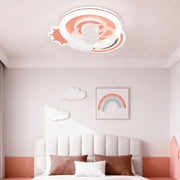 Pink and White Kids' Ceiling Fan — Dimmable LED, 7-Blade, Remote Control, Hardwired, 19.69"