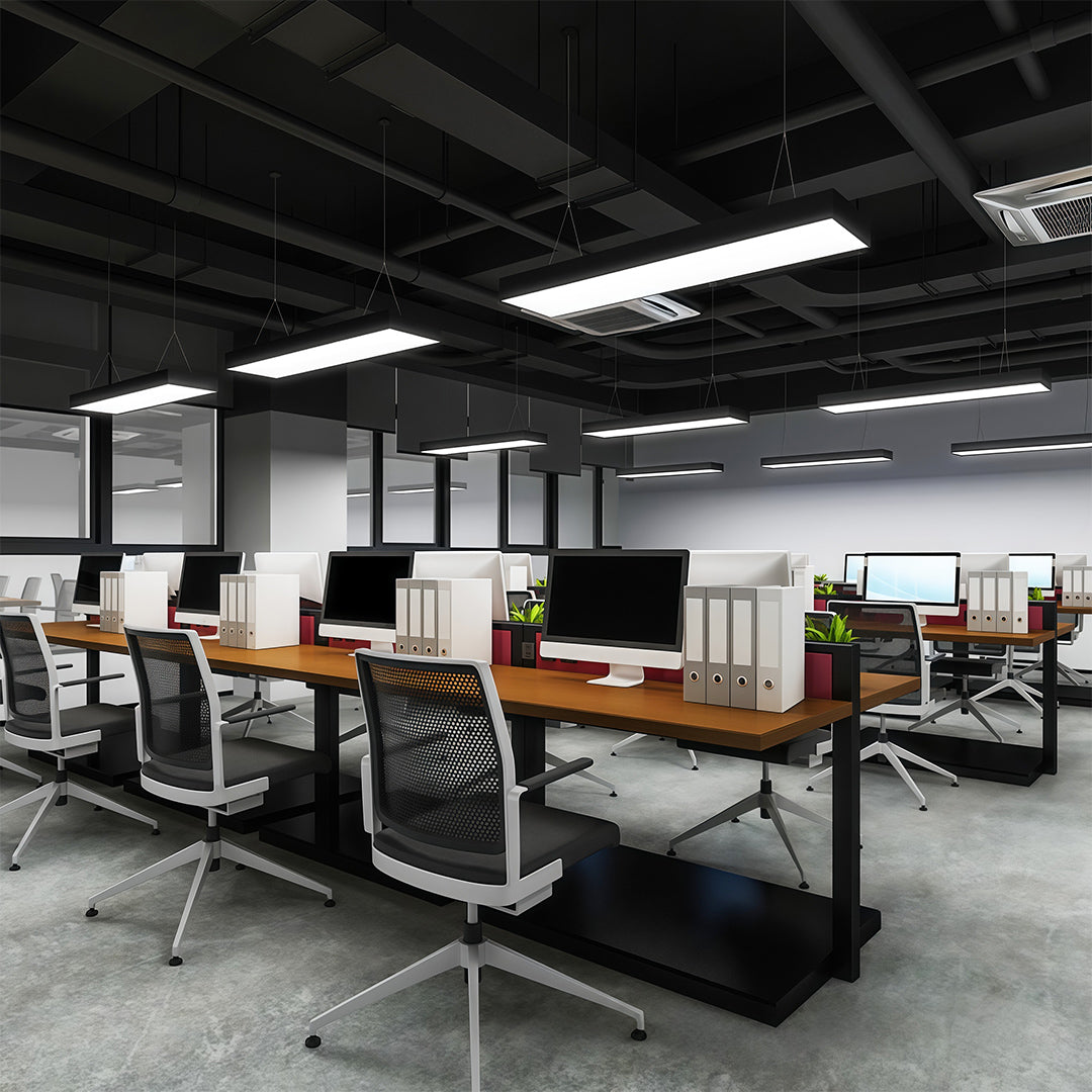 Modern Linear Rectangular Chandelier — Black Aluminum, White Acrylic, Integrated LED, Adjustable Chain