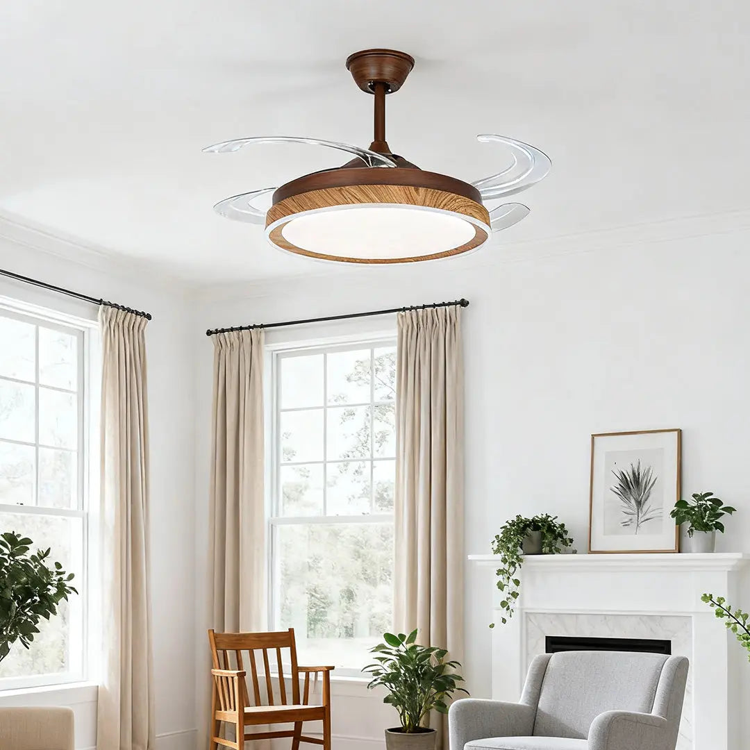 Silent Ceiling Fan with 4 Lights and Walnut Wood Grain Iron Body Luxe