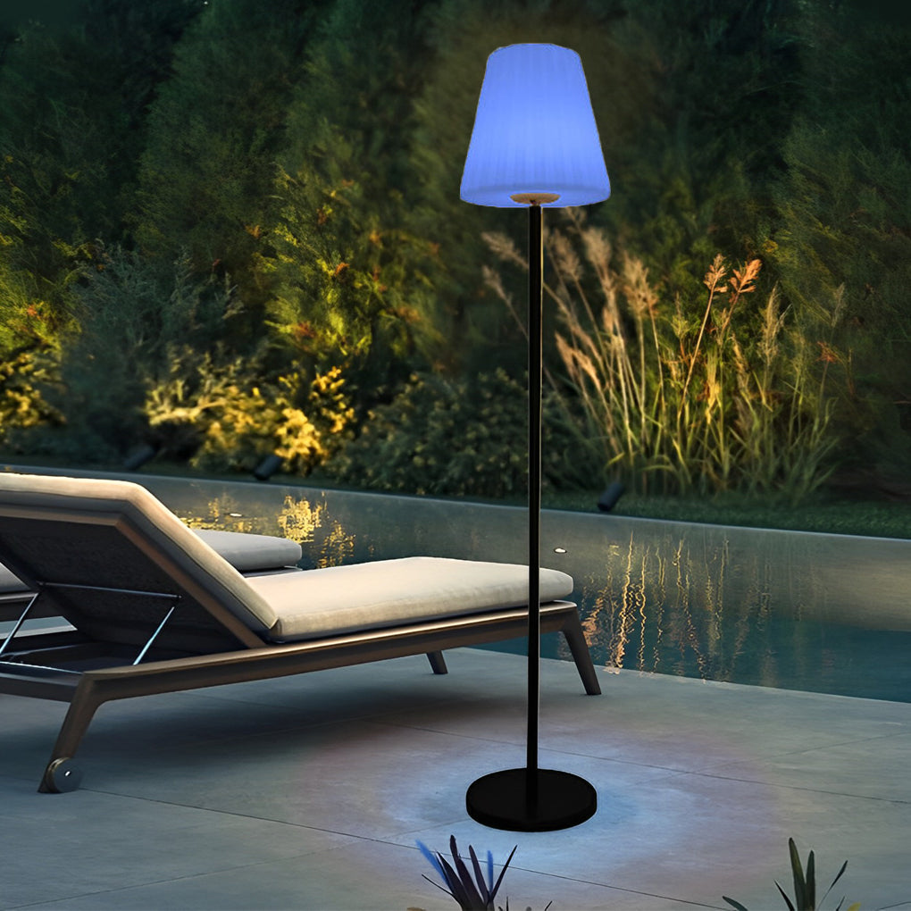 Modern Conical Lantern Outdoor Floor Lamp — Iron, LED, Solar / USB, RGB + Warm White, IP65, 59.84" H