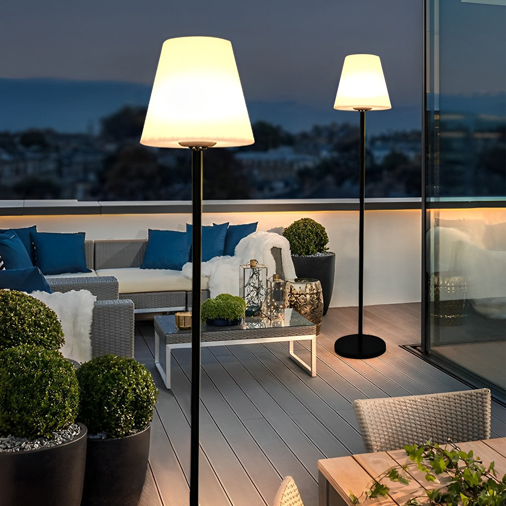 Modern Conical Lantern Outdoor Floor Lamp — Iron, LED, Solar / USB, RGB + Warm White, IP65, 59.84" H